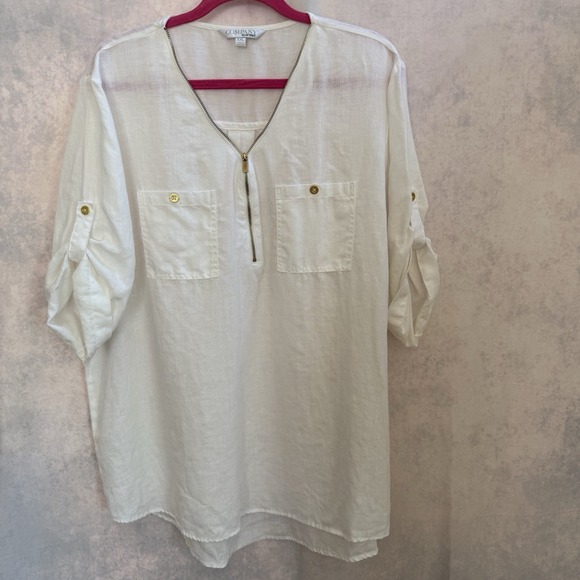 Ellen Tracy Tops - Ellen Tracy womens shirt size XXL 100% linen roll-tab sleeve popover beach